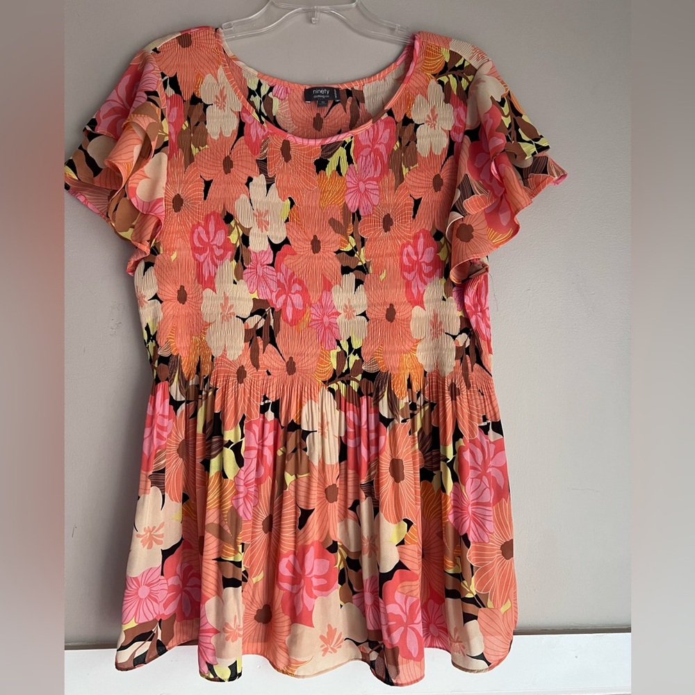 Floral Ruffle Sleeve Top - Multicolor